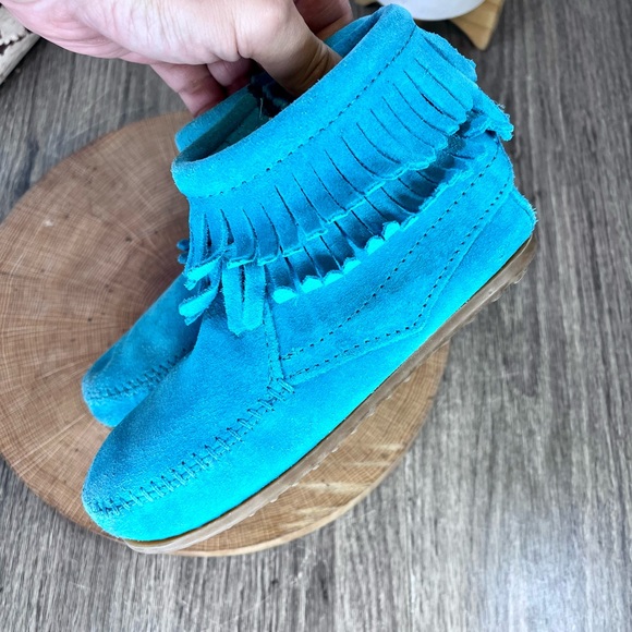 *Minnetonka | 244062 Kids' Double Fringe Side Zip Blue Boots Size 13 Toddler - Picture 14 of 16